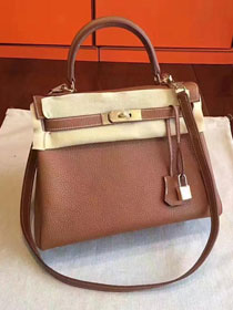 Hermes original togo leather kelly 32 bag coffee