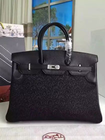 2017 hermes original calfskin fabric birkin 35 bag HF035 black