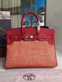 2017 hermes original calfskin fabric birkin 35 bag HF035 red