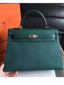 Hermes original epsom leather kelly 32 bag K32-1 vert fonce