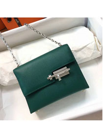 Hermes original epsom leather verrou chaine mini bag V18 vert fonce