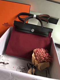 Hermes original canvas&calfskin leather small her bag H031 bordeaux&black