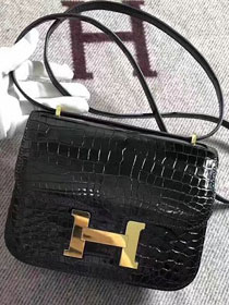 Top hermes 100% genuine crocodile leather constance bag C0023 black