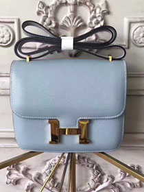 Hermes original epsom leather small constance bag C19 light blue