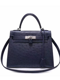 Top hermes genuine 100% ostrich leather handmade kelly 32 bag K320 dark blue