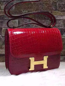 Top hermes 100% genuine crocodile leather constance bag C0023 red