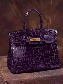 Top hermes genuine 100% crocodile leather handmade birkin 35 bag K350 deep purple