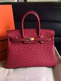 Top hermes genuine 100% ostrich leather handmade birkin 35 bag K350 wine red