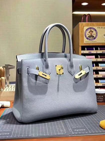 Top hermes 100% totally handmade original togo leather birkin 35 bag H350 light blue