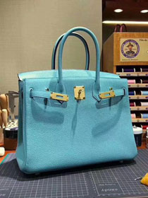 Top hermes 100% totally handmade original togo leather birkin 35 bag H350 sky blue