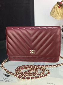 CC original lambskin leather woc chain bag 33814-2 wine