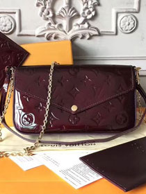 2018 louis vuitton original monogram vernis pochette felicie M61267 burgundy