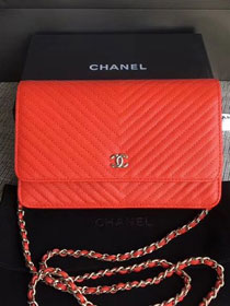 CC original grained leather woc chain bag 33814-8 orange red