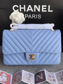 CC original lambskin medium double flap bag A1112-3 sky blue