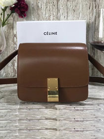 Celine original box calfskin small classic bag 11041 dark coffee