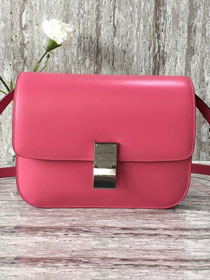 Celine original liege calfskin large classic box bag 11045-1 rose red