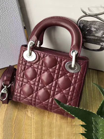 Dior original lambskin mini lady dior bag M0505 bordeaux