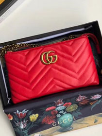 GG original calfskin marmont chain clutch 443447 red