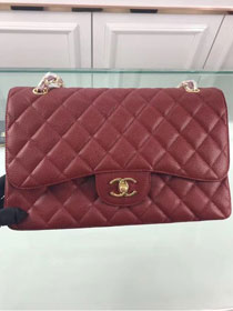 CC original grained calfskin large double flap bag A58600 wine red