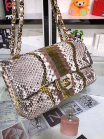 CC original python leather flap bag A01112 gold&white