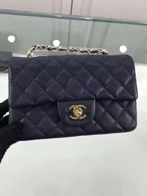 CC original grained calfskin mini flap bag A69900 navy blue