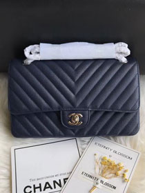 CC original grained calfskin medium double flap bag A1112-2 navy blue