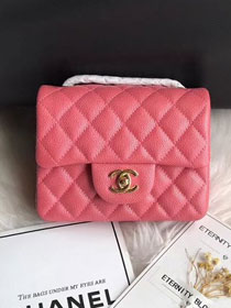 CC original grained calfskin super mini flap bag A35200 rose red