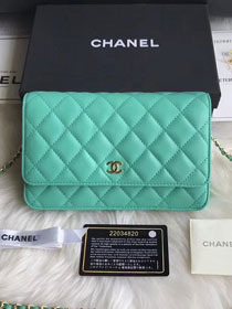 CC original lambskin leather woc chain bag 33814-1 aqua green