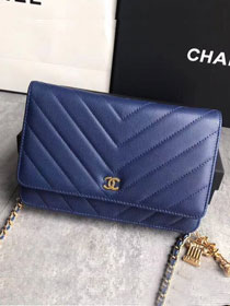 CC original grained calfskin woc chain bag 80983 blue