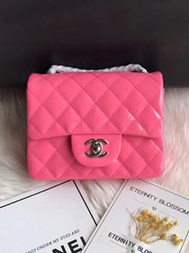 CC original patent calfskin mini flap bag A69906 rose red