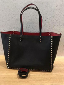 Valentino Garavani Rockstud calfskin shopper bag 0579 black&red