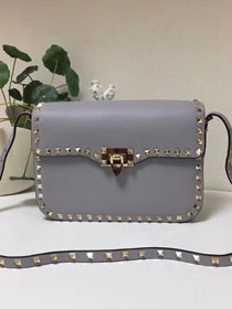 Valentino original calfskin rockstud shoulder bag 0125 grey