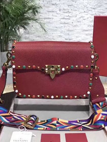 Valentino original grained calfskin multi-rockstud shoulder bag 0125 red