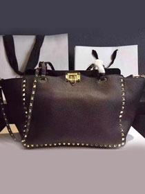 Valentino original grained calfskin rockstud large tote bag 0970 black