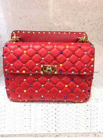 Valentino original lambskin multi-rockstud medium chain bag 0122 red