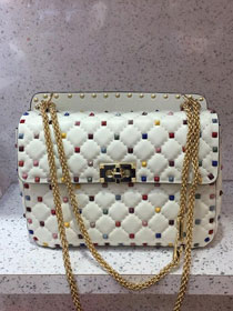 Valentino original lambskin multi-rockstud medium chain bag 0122 white