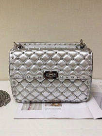 Valentino original lambskin rockstud medium chain bag 0122 silver