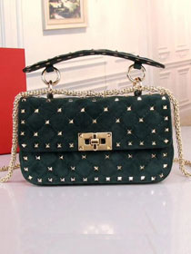 Valentino original suede rockstud small chain bag 0123 blackish green