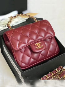 2019 CC original lambskin mini flap bag A35200 wine red