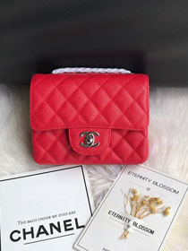 CC original grained calfskin super mini flap bag A35200 red