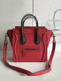 Celine original calfskin nano luggage bag 189243 red&black