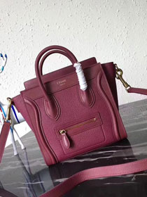 Celine original grained calfskin nano luggage bag 189243 burgundy