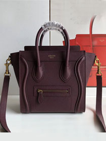 Celine original grained calfskin nano luggage bag 189243 dark red