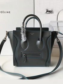 Celine original smooth calfskin nano luggage bag 189243 dark grey&blue