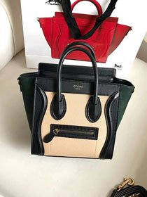 Celine original calfskin nano luggage bag 189243 apricot&black&green