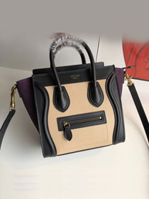 Celine original calfskin nano luggage bag 189243 apricot&black&dark purple