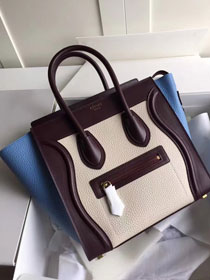 Celine original calfskin micro luggage handbag 189793 beige&blue&bordeaux