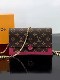 2019 louis vuitton original monogram Flore chain wallet M67404 burgundy