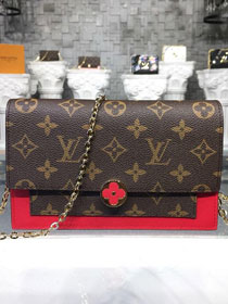 2019 louis vuitton original monogram Flore chain wallet M67404 red