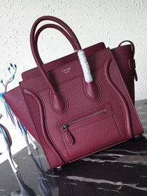 Celine original grained calfskin micro luggage handbag 189793 bordeaux